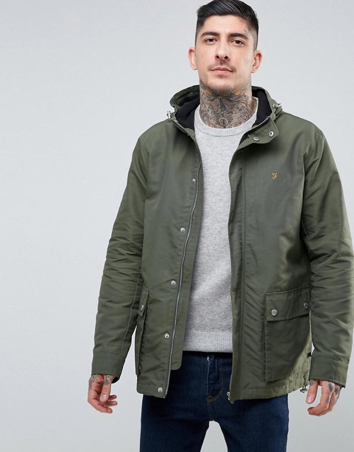 Farah Lonsbury Patch Parka Hooded Jacket In Green - Green