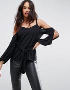 Asos Top With Kimono Sleeve And Cold Shoulder - Black