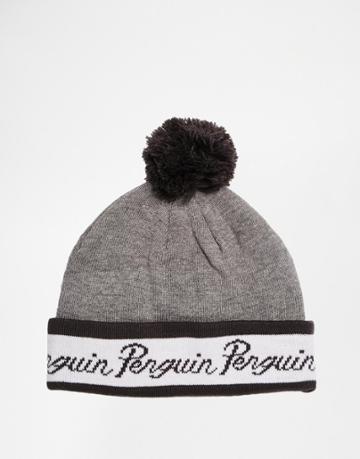 Original Penguin Script Bobble Hat - Gray