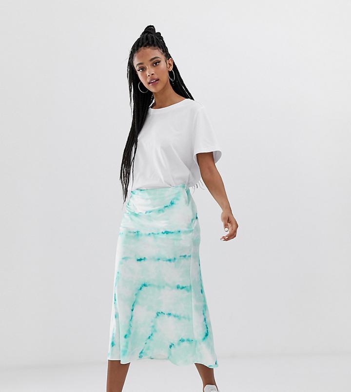 Bershka Tie Dye Satin Skirt In Blue