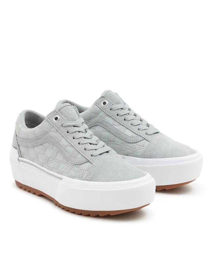 Vans Old Skool Stacked Emboss Check Sneakers In High Rise Gray-grey
