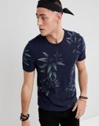Jack & Jones Premium T-shirt With All Over Leaf Print - Navy
