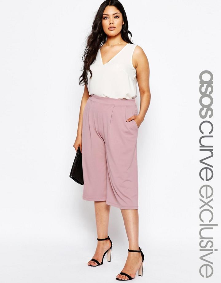 Asos Curve Longline Culotte In Crepe - Dusky Pink