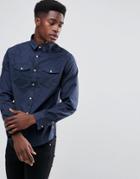 Brave Soul Double Pocket Long Sleeve Shirt - Navy