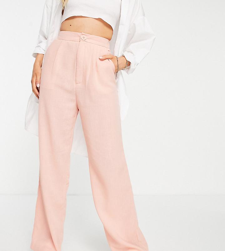 Stradivarius Wide Leg Linen Look Dad Pants In Peach-orange