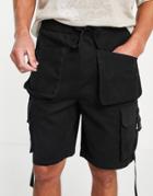 Topman Longline Webbing Cargo Shorts In Black