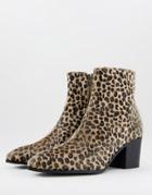 Asos Design Heeled Chelsea Boot In Leopard Print Faux Pony Hair-brown