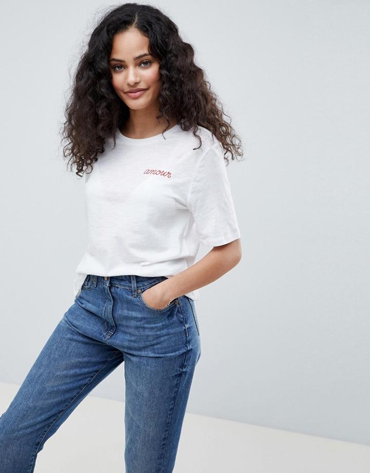 Only Bon Amour Embroidered T-shirt - White