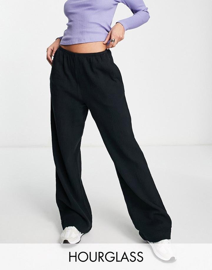 Asos Design Hourglass Pull On Wide Leg Pants In Black Cheesecloth