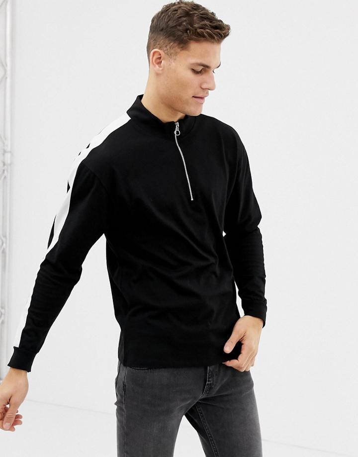 New Look Funnel Neck Sweat With Half Zip In Black - Black