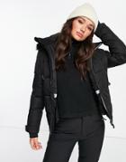 Surfanic Luna Removable Faux Fur Hood Insulated Ski Jacket In Black