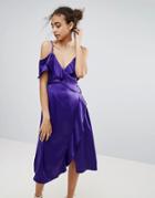Warehouse Occasion Ruffle Wrap Dress - Purple