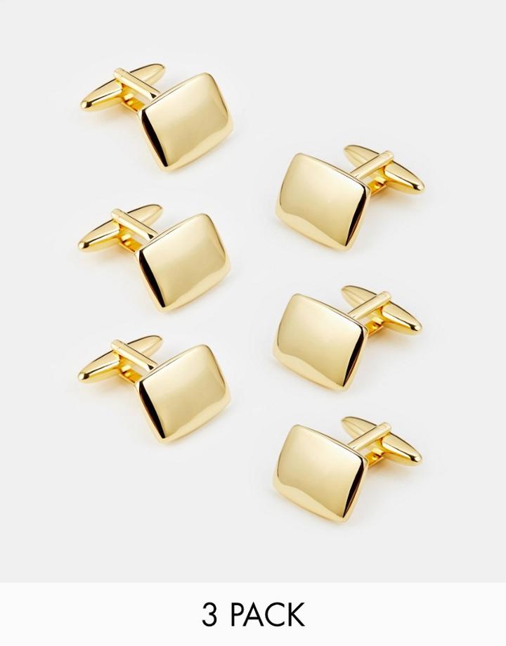 Asos Wedding Cufflinks 3 Pack Save 20% - Gold