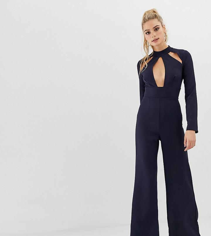 Missguided Tall Key Hole Kimono Sleeve Jumpsuit In Navy - Navy