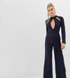Missguided Tall Key Hole Kimono Sleeve Jumpsuit In Navy - Navy
