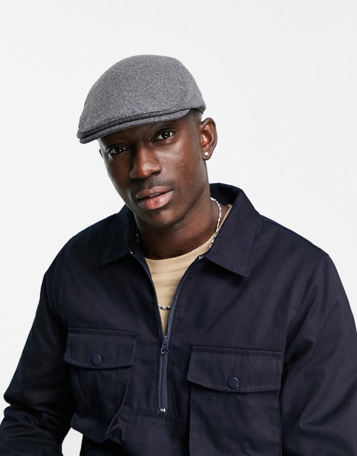 Asos Design Flat Cap In Charcoal-grey