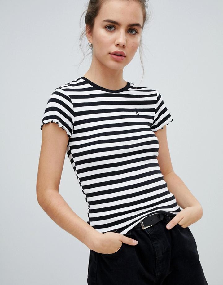 Volcom Colder Shoulder Short Sleeve T Shirt In Black Stripe - Black