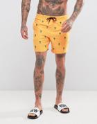 Asos Swim Shorts With Embroidery Cactus Design In Mid Length - Orange