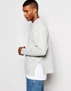 Asos Oversized Sweatshirt With Zips & Side Splits In Gray - Gray Marl