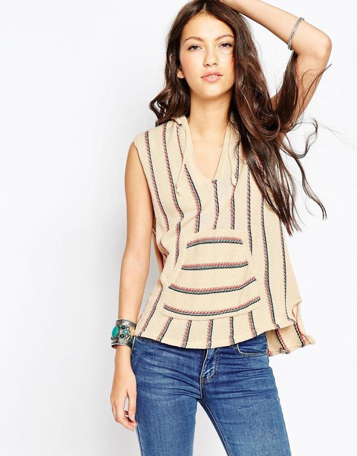 Vintage Havana Stripe Baja Hooded Tank - Ivory