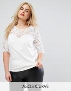 Asos Curve Occasion Top With Pretty Lace Sleeve - White