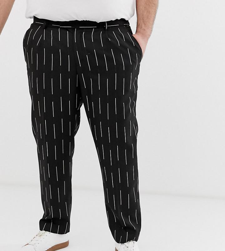 Asos Design Plus Slim Crop Pants In Black With Waterfall Stripe - Black