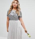 Lovedrobe Luxe Cap Sleeve Floral Embellished Dress With Tulle Midi Skirt - Gray