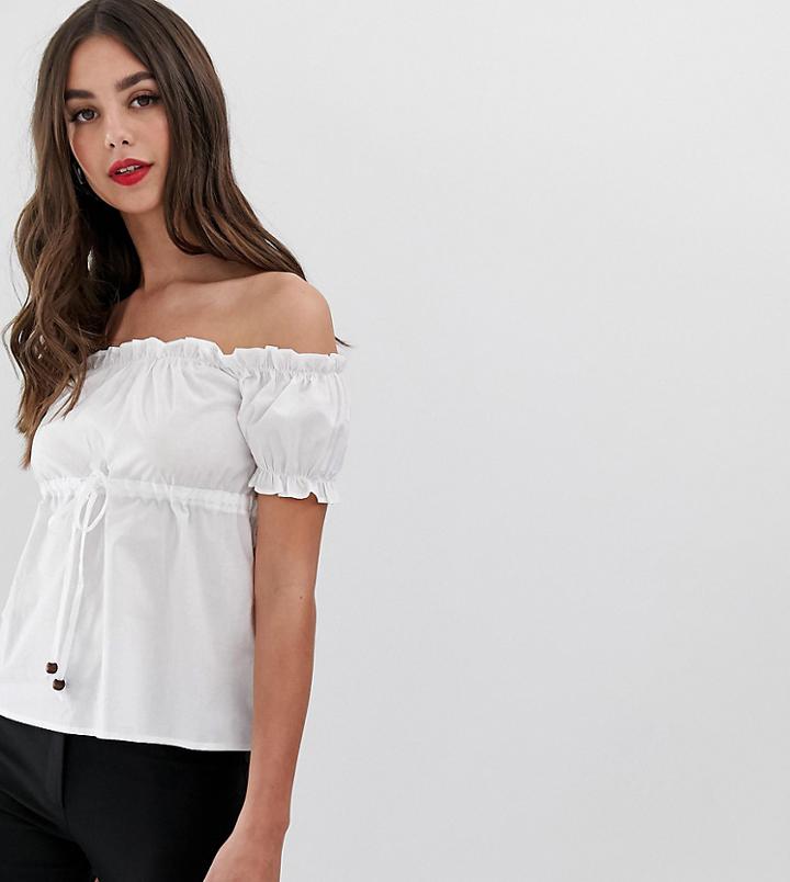 Fashion Union Tall Bardot Top With Tie Waist - White