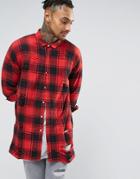 Sixth June Oversized Plaid Shirt With Distressing - Red