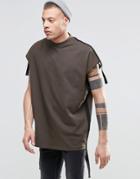 Asos Super Oversized Sleeveless T-shirt With Taping In Heavyweight Jersey - Green