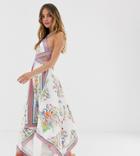 Asos Edition Petite Scarf Print Halter Midi Dress With Cutout Sides - Multi