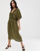 Vila Crochet Trim Caftan Dress - Green