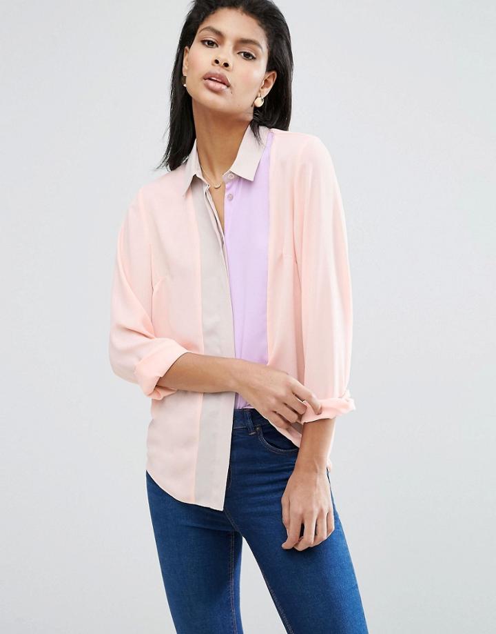 Asos Color Block Blouse With Pleat Detail - Multi