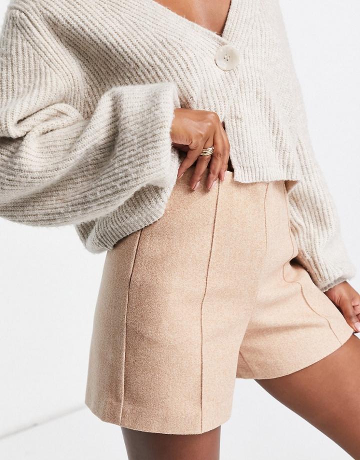 Vero Moda Frsh High Waisted Wool Short In Beige-neutral