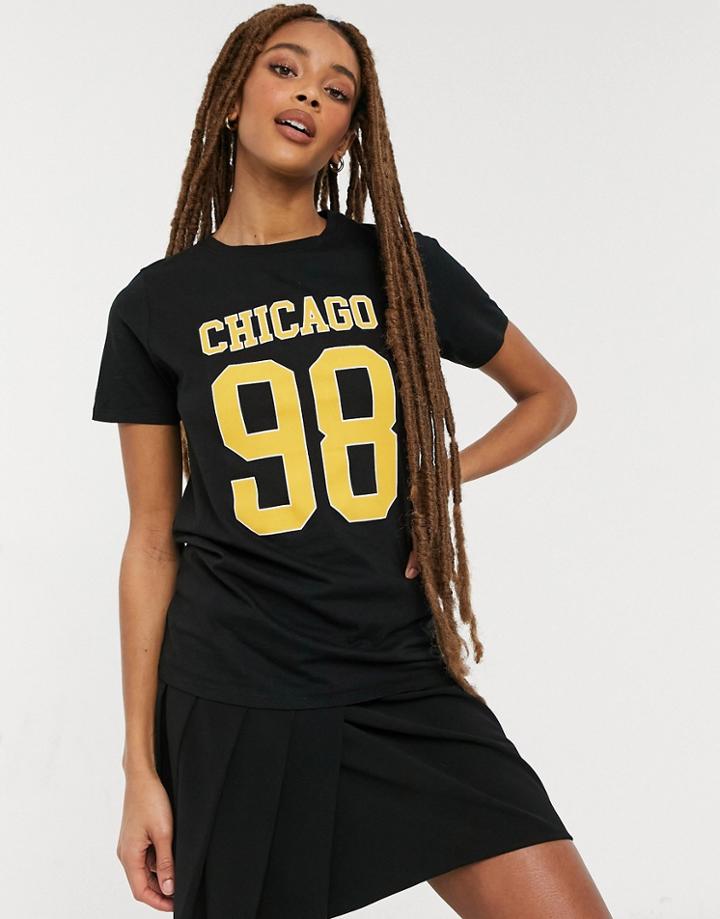 New Look Chicago Slogan Tee In Black