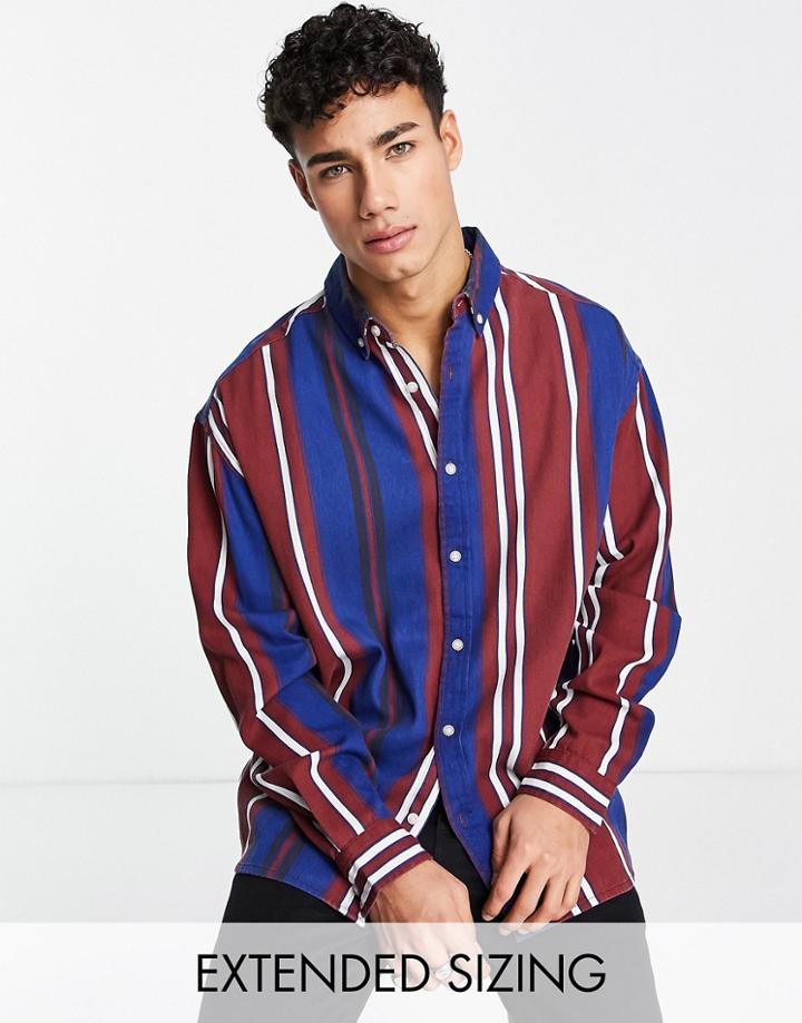 Asos Design 90s Oversized Shirt In Collegiate Stripe-red