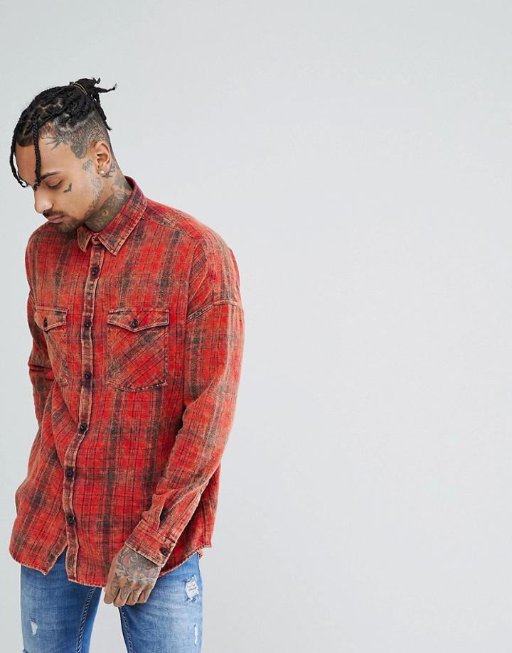 New Look Oversized Shirt In Washed Red Check - Red