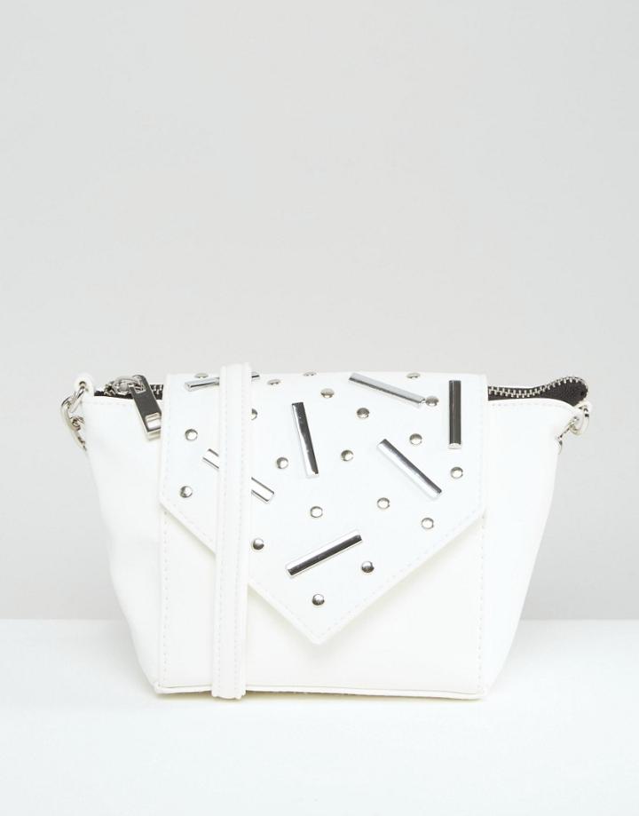 Asos Bar And Stud Cross Body Bag - White