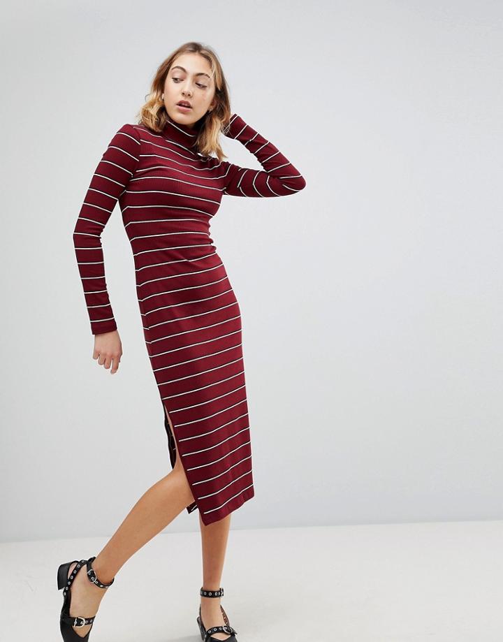 Walter Baker Carmella Stripe Roll Neck Midi Dress - Red