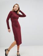 Walter Baker Carmella Stripe Roll Neck Midi Dress - Red