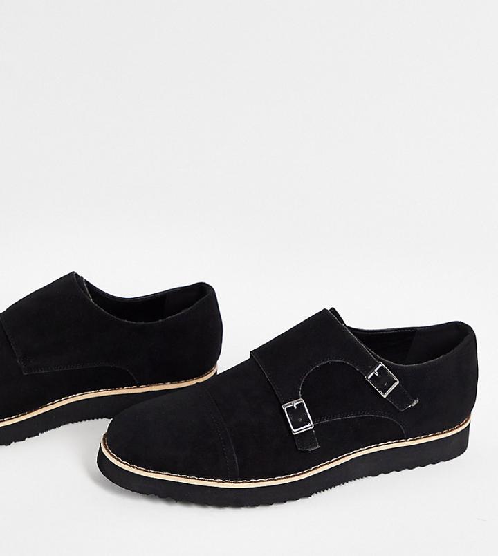 Truffle Collection Wide Fit Casual Monk Strap Shoes In High Shine Black