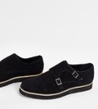 Truffle Collection Wide Fit Casual Monk Strap Shoes In High Shine Black