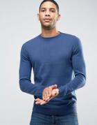 New Look Sweater With Skinny Rib Neck In Blue - Blue