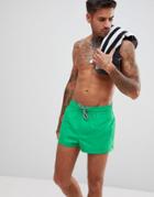 Asos Design Swim Shorts In Green With Black & White Drawcords Super Short Length - Green