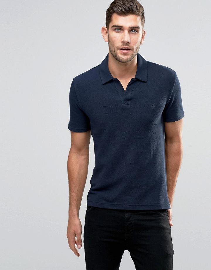Original Penguin Open Collar Double Knit Pique Polo Shirt - Navy