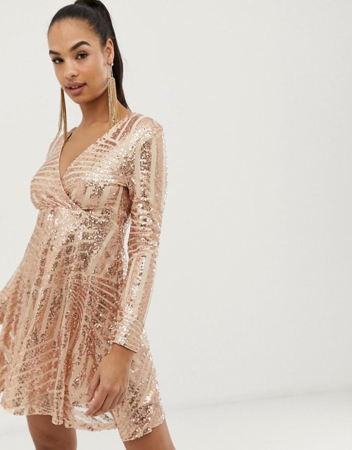 Club L Sequin Disc Skater Dress-pink