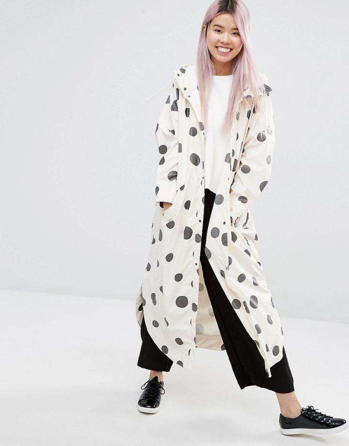 Monki Polka Dot Hooded Rain Coat - Off White