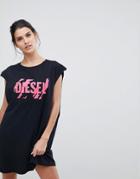 Diesel Drop Arm Hole Logo T Shirt Dress - Black