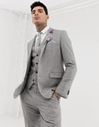 Harry Brown Wedding Wool Blend Slim Fit Summer Tweed Suit Jacket - Gray