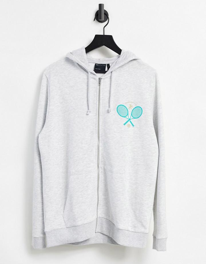 Asos Design Oversized Zip Up Hoodie With Miami Chest Print-white